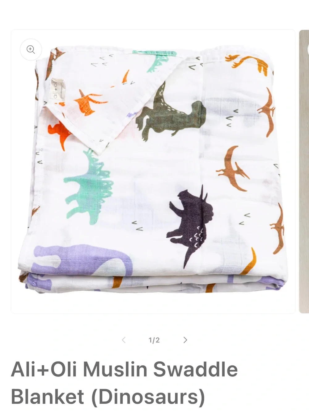 Ali + Oli Kids Muslin Swaddle – White with Dinosaur Print